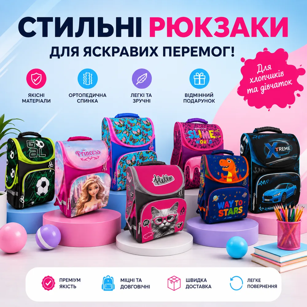 Стильні шкільні рюкзаки — 8 дизайнів для хлопчиків та дівчаток